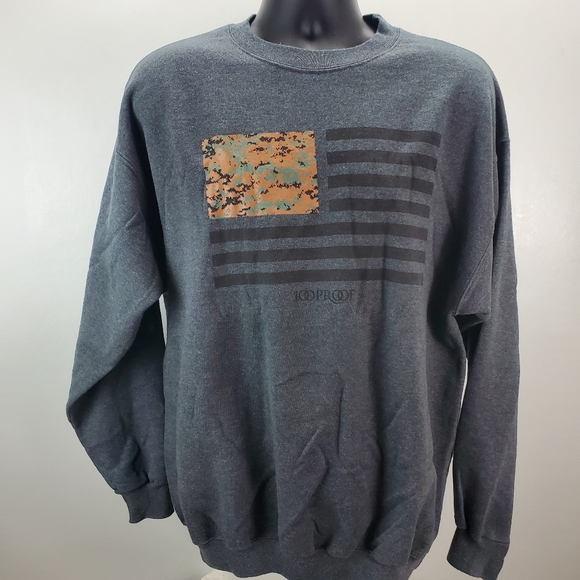 Hanes Camo America Men's Large Gray Sweater Sweatshirt Long Sleeve 100 Proof - Picture 2 of 10